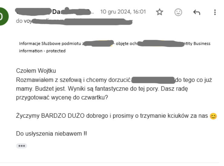 Fragment korespondencji z klientem